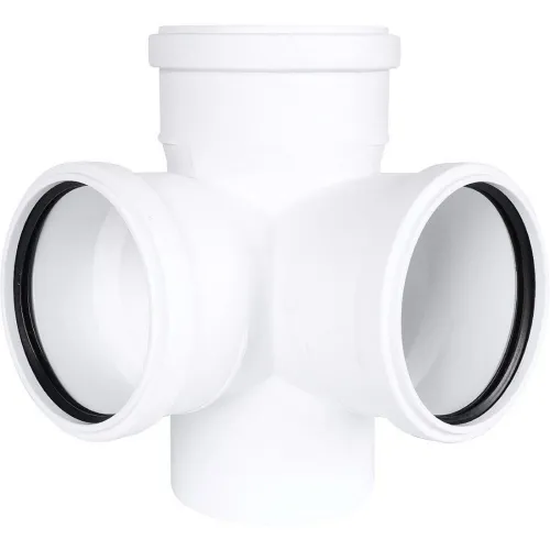 Крестовина Lammin / Ламмин раструбная, двухплоскостная, для малошумной канализации, из полипропилена, белая, размером 110×110х110мм, 87.5° / водоотведение