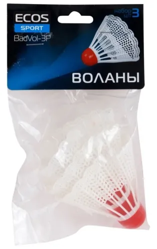 Набор воланов для бадминтона Ecos / Экос BadVol-3P перьевые, пластиковые, белые, 3шт. / спорттовары
