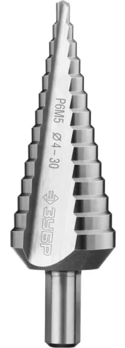 Сверло по металлу Зубр Профессионал ступенчатое, из быстрорежущей стали Р6М5, диаметр 4-30мм, длина 100мм / оснастка