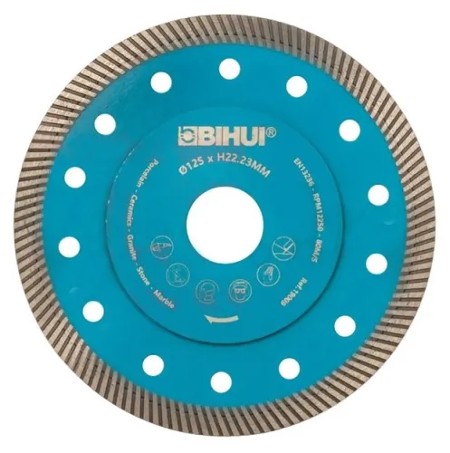 Диск алмазный BIHUI / Бихай SUPER THIN TURBO по керамограниту, сухой и влажный рез, диаметр 125мм, посадочный 22.23мм, рез 1.1мм / расходные материалы и оснастка