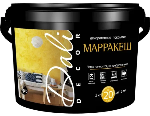 Декоративное покрытие Dali / Дали Decor Марракеш жемчужное с эффектом песчаного ветра, шелковисто-матовое, на акриловой основе, 3кг / лакокрасочные материалы