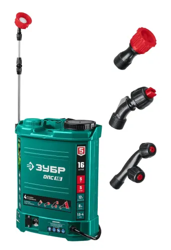 Опрыскиватель аккумуляторный Зубр ранцевый, из пластика, зеленый, объемом 16л / садовый инвентарь
