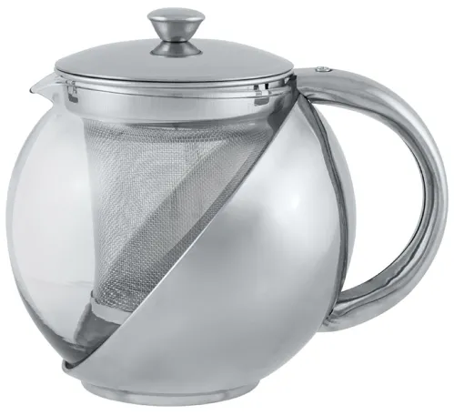 Чайник заварочный Mallony / Маллони с фильтром, в корпусе из стекла и нержавеющей стали, серебристый, 500мл / товары для дома