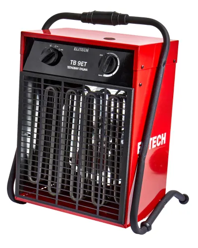 Тепловая пушка Elitech / Элетек ТВ9ЕТ электрическая в металлическом корпусе, 410х370х610мм, 9кВт, 90м2, 850м3/ч, IP20 / отопление