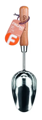 Совок Finland / Финланд 1850 посадочный, глубокий, из нержавеющей стали и дерева, 385мм / садовый инструмент