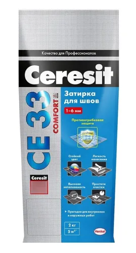 Затирка Ceresit / Церезит СЕ33 Comfort для плиточных швов, сухая, с противогрибковым действием, цементная, цвет антрацит 13, 2кг / строительные смеси