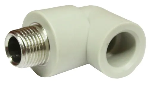 Угол сантехнический FV-Plast / ФВ-Пласт колено с наружной металлической резьбой, полипропилен, серый, резьба 1/2дюйма, диаметр присоединения 20мм / водоснабжение