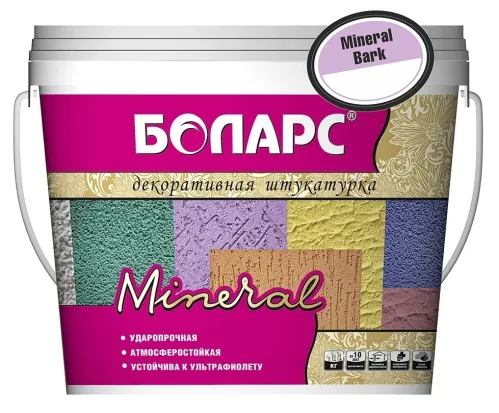 Декоративная штукатурка Боларс Mineral Bark фактурная, для внутренних и наружных работ, акриловая, белая, 15кг / строительные смеси