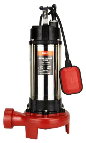 Фекальный насос Jemix / Джемикс CUT-1500 погружной, с поплавковым выключателем, в корпусе из металла, черный, 415л/мин, глубина 5м, напор 15м, 1500Вт / дом и сад