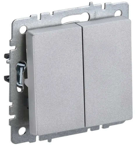 Выключатель IEK / ИЕК BRITE ВС10-2-0-БрА двухклавишный, механический, для скрытого монтажа, в пластиковом корпусе, алюминий, 220В, 10А, IP20 / электрика