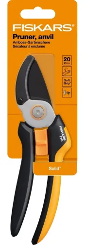 Секатор Fiskars / Фискарс Solid P361 контактный с пружинным механизмом, из закаленной стали, 205мм / садовый инструмент