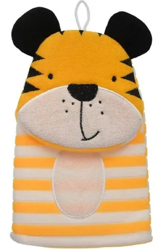 Мочалка Банные штучки Тигр варежка, из полиэстера, оранжевая, 13×23см / товары для бань и саун