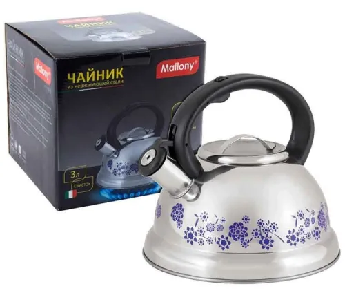 Чайник Mallony MAL-0417B со свистком, 3л из нерж. стали