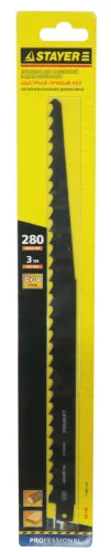 Полотно для сабельной пилы Stayer / Стаер по дереву, для садовых работ, быстрый грубый рез, сталь CrV, 280мм, 1шт. / оснастка