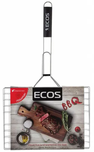 Решетка гриль ECOS / Экос RD-104М хромированная для барбекю с пластиковой ручкой, из стали, 6 секций, 35х25х1.5см / отдых и пикник