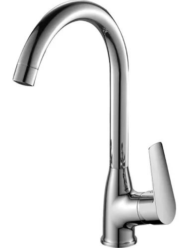 Смеситель Rossinka / Россинка для кухни с поворотным изливом, однорычажный, из латуни, цвет хром, излив 179мм, под отверстие диаметром 35мм / сантехника