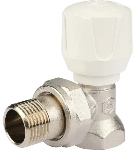 Радиаторный клапан Stout / Стаут угловой ручной терморегулирующий, из латуни, белый, резьба на входе 3/4дюйм / водоснабжение