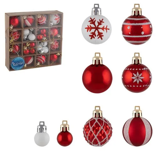 Елочные шары Волшебная Страна Зимняя рябина с рисунком, пластиковые, красные, 36шт. в упаковке / товары для праздников