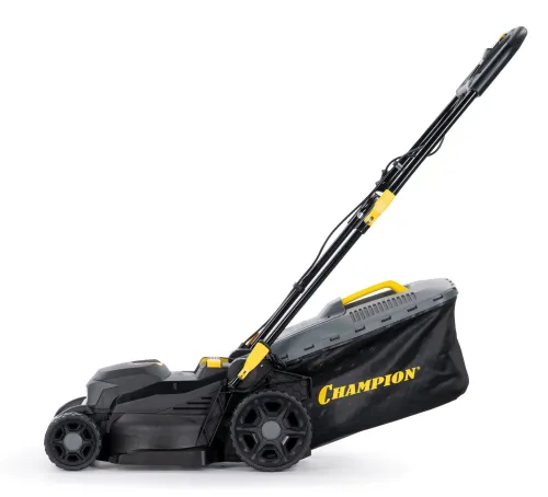 Газонокосилка электрическая Champion / Чемпион EM3716 с комбинированным травосборником на 40л, режущее полотно 37см, срез травы 2.5-7.5см, 1600Вт / садовый инструмент