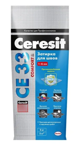 Затирка Ceresit / Церезит СЕ33 Comfort для плиточных швов, сухая, с противогрибковым действием, цементная, цвет светло-коричневый 55, 2кг / строительные смеси
