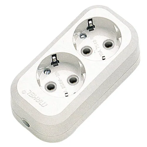 Колодка электрическая MAKEL / Макел MGP 111 2 гнезда с заземлением, пластиковый корпус, цвет белый, 220В, 16А, 3500Вт, IP20 / электрика