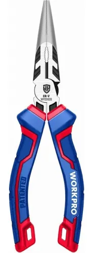 Длинногубцы WORKPRO / ВорпПро прямые, из кованой хромованадиевой стали, синий, 160мм / инструменты