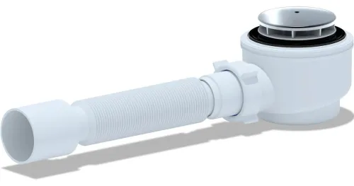 Сифон сливной Анипласт Ани для душевого поддона с гибкой трубой, из пластика и нержавеющей стали, белый, 40/50мм, 1.1/2дюйм / сантехника