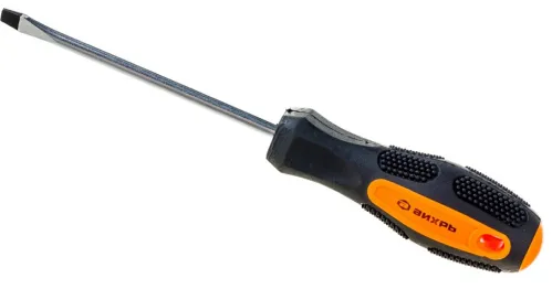 Отвертка шлицевая Вихрь с намагниченным наконечником, двухкомпонентной рукояткой, из хромованадиевой стали, черная, наконечник SL, стержень 5х100мм / инструменты