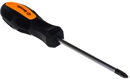 Отвертка крестовая Вихрь с двухкомпонентной рукояткой, из хромованадиевой стали, черная, наконечник PH2, стержень 100мм / инструменты