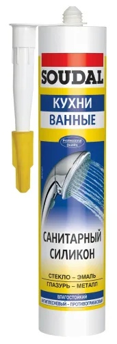 Герметик силиконовый Soudal / Судал Кухни и ванные санитарный, белый, 300мл / строительство и ремонт