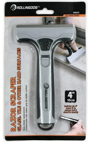 Скребок строительный Rollingdog / Ролингдог Professional, из нержавеющей стали и пластика, серый, лезвие шириной 100мм, 5 сменных лезвий в комплекте / инструменты