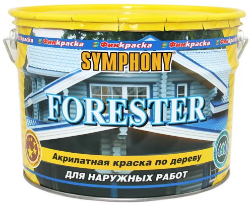 Фасадная краска Symphony / Симфония Forester база A по дереву антисептическая, атмосферостойкая, акриловая, белая полуматовая, 9л / лакокрасочные материалы
