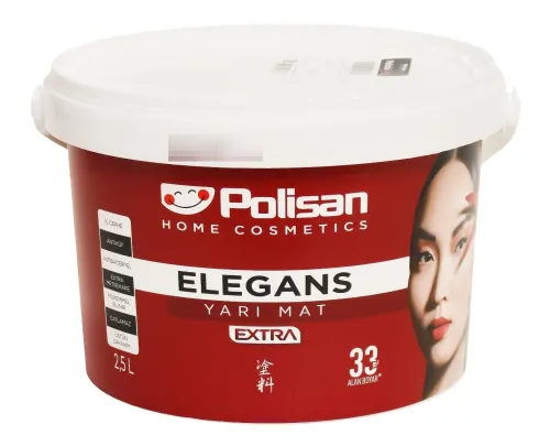 Краска для стен и потолков Polisan / Полисан Elegans Extra Yarimat антибактериальная, полуматовая бесцветная, база C, 2.5л / лакокрасочные материалы