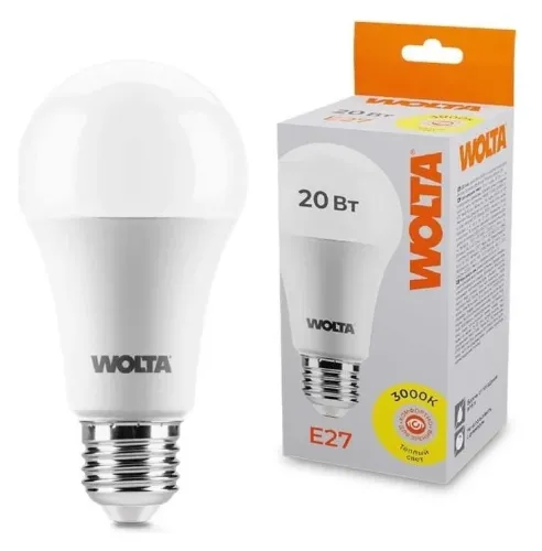 Лампочка светодиодная Wolta / Вольта груша, Е27, 3000К, 1650Лм, теплый белый, 220В, 20Вт / освещение