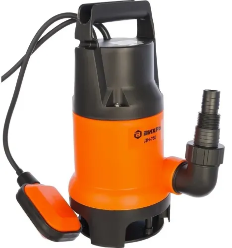 Дренажный насос Вихрь ДН-750 для грязной воды, погружной, в пластиковом корпусе, 255л/мин, 8 метров, 220В, 750Вт / дом и сад