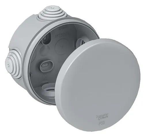 Распределительная коробка Schneider Electric / Шнайдер Электрик IMT350931 круглая, пластиковая, серая, 65х65х45мм, 4 ввода, IP55 / электрика