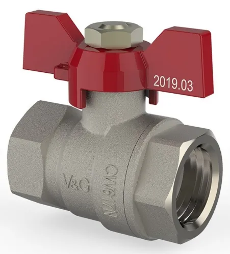 Кран шаровый для воды V&G / В&Г Optima прямой, ручка бабочка, латунь, серый, резьба 1/2" / запорная арматура