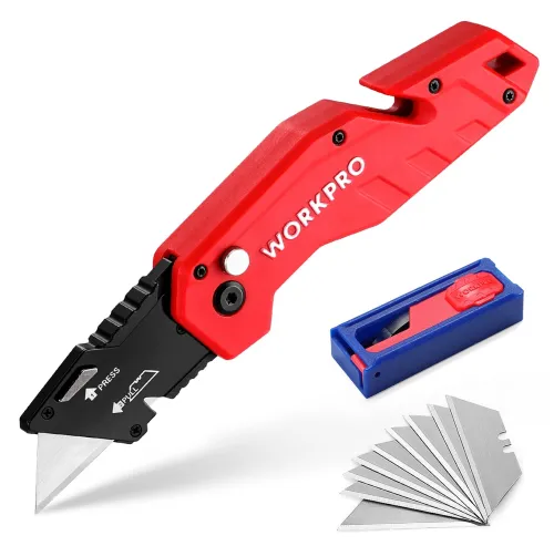 Нож строительный WORKPRO складной, WP211018, красный, 180мм