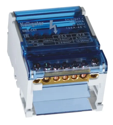 Нулевая шина Navigator NBB-С47, 4х7мм², 100А, 7 контактов