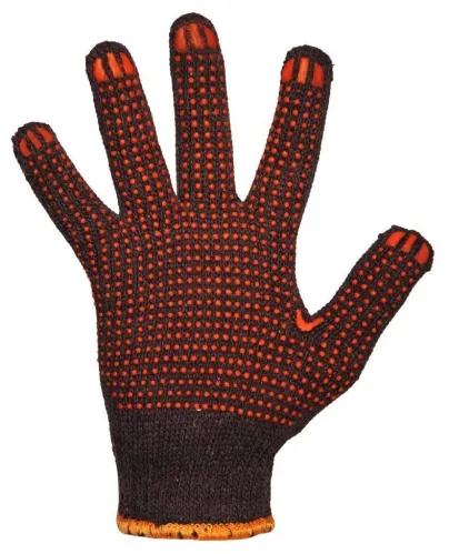 Перчатки защитные PROTON / Протон Экстра с эластичной манжетой из х/б и ПВХ черные с красной точкой / защита рук