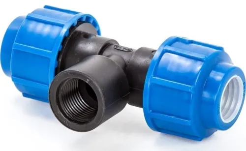 Тройник Lammin / Ламмин компрессионный переходной для ПНД труб обжимной, с внутренней резьбой 3/4", полиэтиленовый, синий, диаметр 25мм / водоснабжение