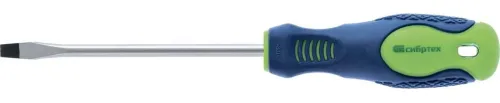 Отвертка шлицевая СИБРТЕХ с намагниченным наконечником, двухкомпонентной рукояткой, из хромованадиевой стали, синяя, наконечник SL, стержень 4х100мм / инструменты