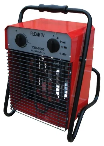 Тепловая пушка Ресанта ТЭП-5000 электрическая, в стальном корпусе, 425x345x290мм, 5кВт, 50м², 400м³/ч, IP 20 / отопление