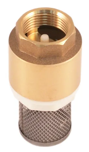 Обратный клапан Jemix / Джемикс для предотвращения слива воды из напорной магистрали, с пластиковым клапаном и несъемным фильтром, латунный корпус, диаметр присоединения 3/4 дюйм / запорная арматура