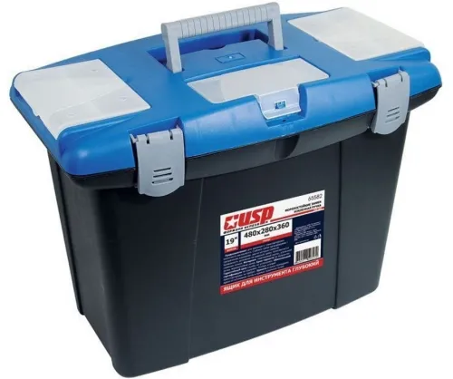 Ящик для инструментов USP / УСП с внутренним лотком, из пластика, черный, 480х280х360мм / оборудование для мастерской