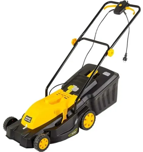 Газонокосилка электрическая HUTER / Хутер ELM-1800P с пластиковым травосборником на 45л, режущее полотно 42см, срез травы 2-5.5см, 3200об/мин, 1800Вт / садовый инструмент