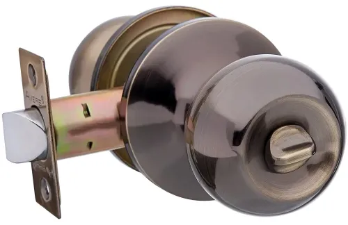 Защелка дверная AVERS / Аверс Blister 6072-03-АВ ручка-кноб шарообразная, с фиксатором, из стали, бронзовая / фурнитура для мебели