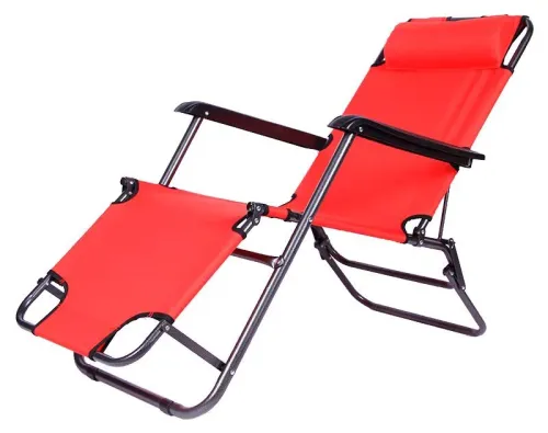 Кресло шезлонг ECOS / Экос CHO-153 складное, с подлокотниками, красное, 153х59.5х81см / садовая мебель