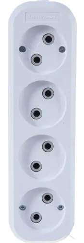 Колодка электрическая Universal / Универсал Е204 4 гнезда без заземления, пластиковый корпус, цвет белый, 220В, 10А, 2200Вт, IP20 / электрика