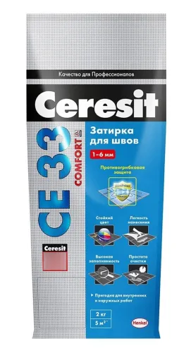 Затирка Ceresit / Церезит СЕ33 Comfort для плиточных швов, сухая, с противогрибковым действием, цементная, цвет темно-синий 88, 2кг / строительные смеси